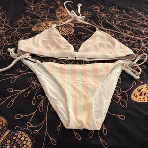 Victoria's Secret Cream/ Light Pink Striped Triangle Bikini Set. Never worn